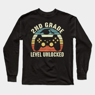 2nd Grade Level Unlocked Funny Gamer Shirt Back To School Video Gamer Long Sleeve T-Shirt